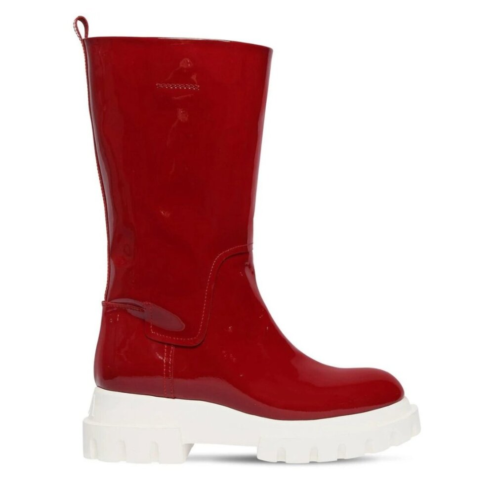 AGL Attilio Giusti Leombruni Red Patent Leather‎ Chunky Platform Rain Boots